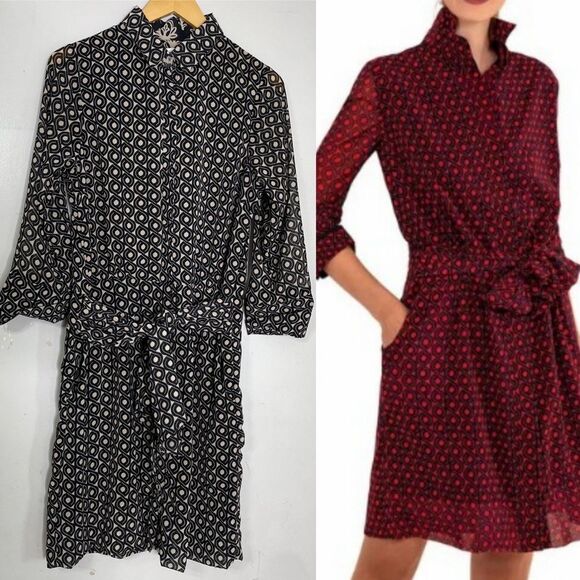 Gretchen Scott Designs Dresses & Skirts - Gretchen Scott Blouson Shirt Dress Small Twizzler Print Black Champagne READ